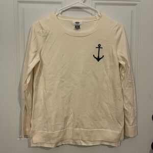 Women’s Petite Medium Anchor Old Navy 100% Cotton Cream Pullover Sweater EUC